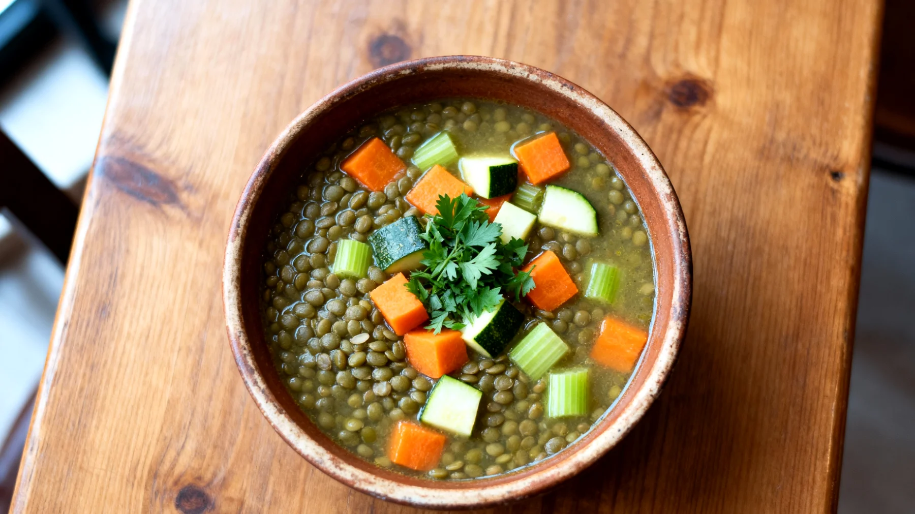 Mercimek ve Kış Sebzeleri Çorbası (Yeşil Mercimek, Havuç, Kereviz, Kabak)"